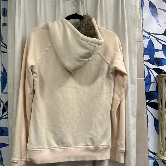 Roxy Light Peach Faux Fur Lined Hood Zip Hoodie Sweatshirt Junior Womens Medium - Picture 8 of 11